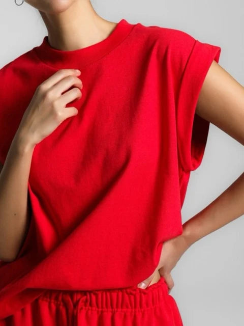 Rolled Up Sleeve Tee Red