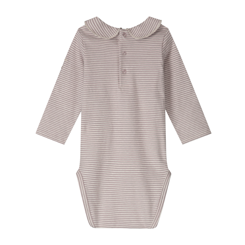 Gray Label Striped Romper with Collar Berry - Cream
