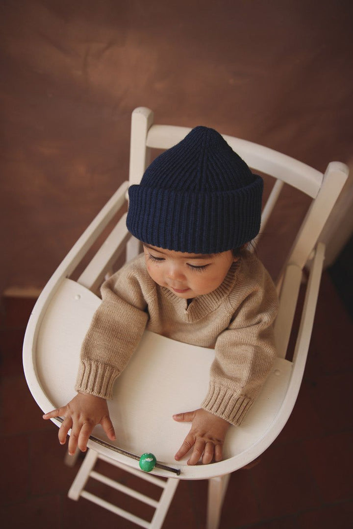 Hvid Fonzie Kids Beanie Blue - La Gentile Store