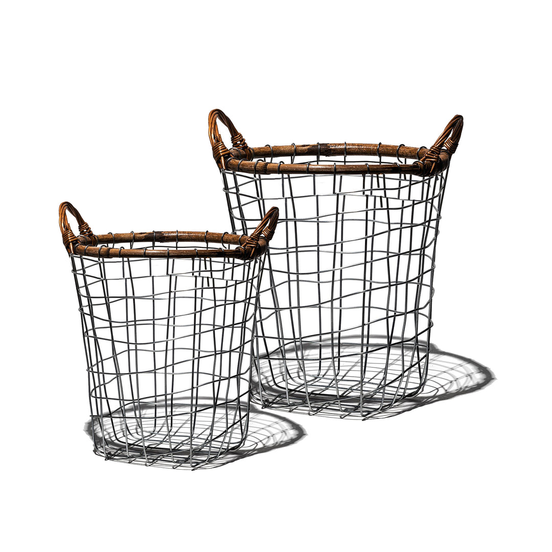 Rotan Top Wire Basket - Set of 2