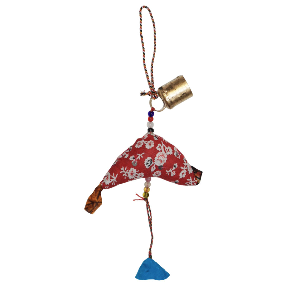 Vintage Bird with Bell Pendant Red