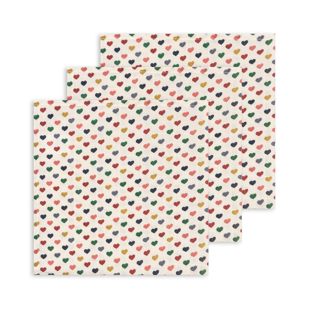 Konges Sløjd Muslin Cloth 3 Pack Multi Hearts