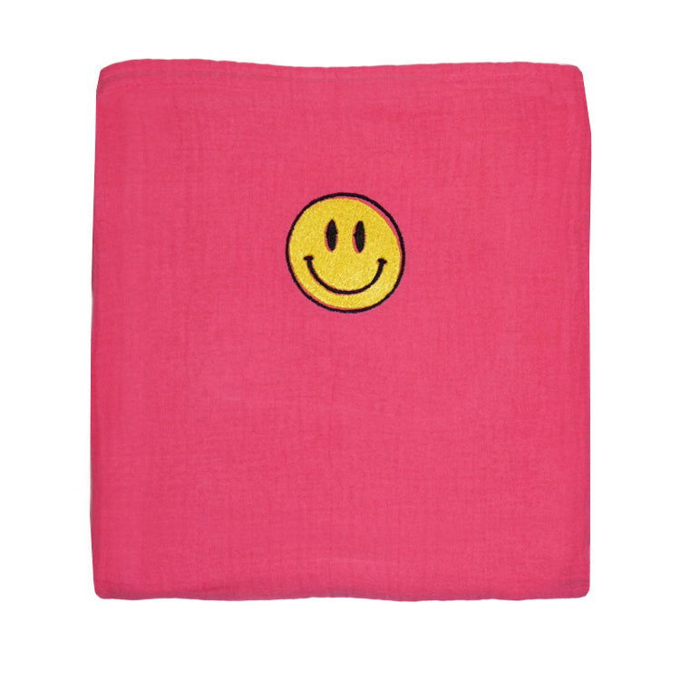 Atelier Pomme Large Muslin Swaddle Bubblegum Smiley - La Gentile Store