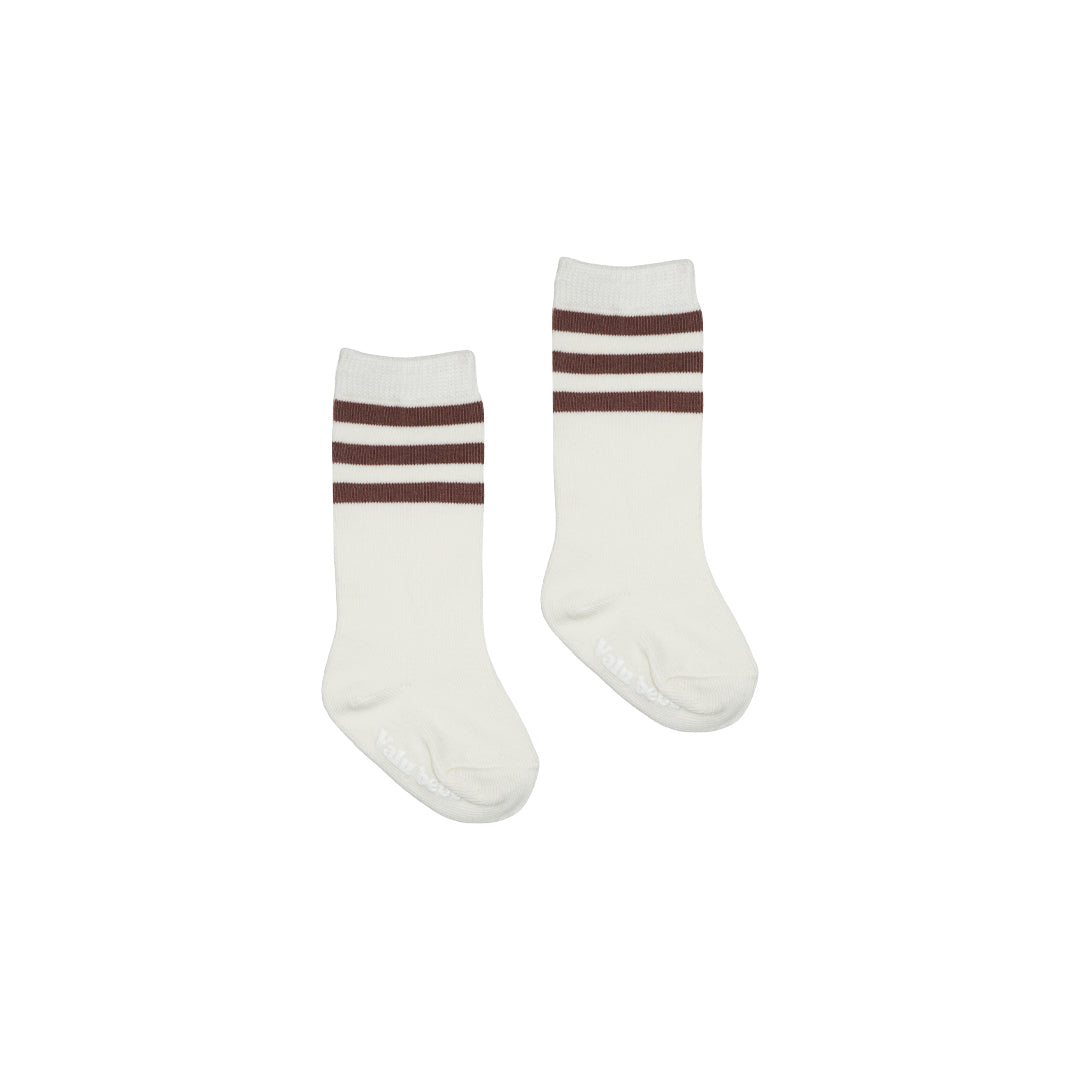 Triple Stripe High Baby Socks Brown