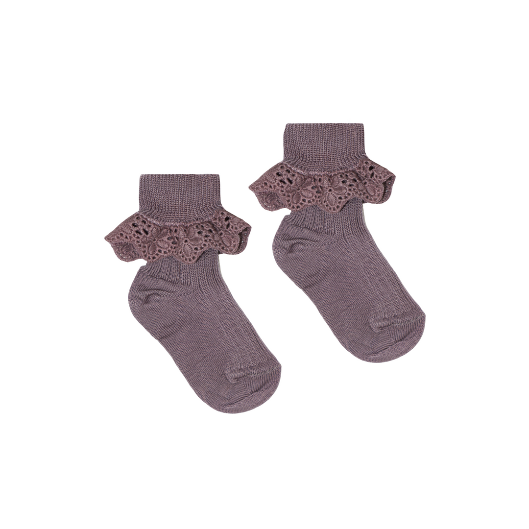 Lisa Baby Socks with Lace Wool - Dark Purple Dove