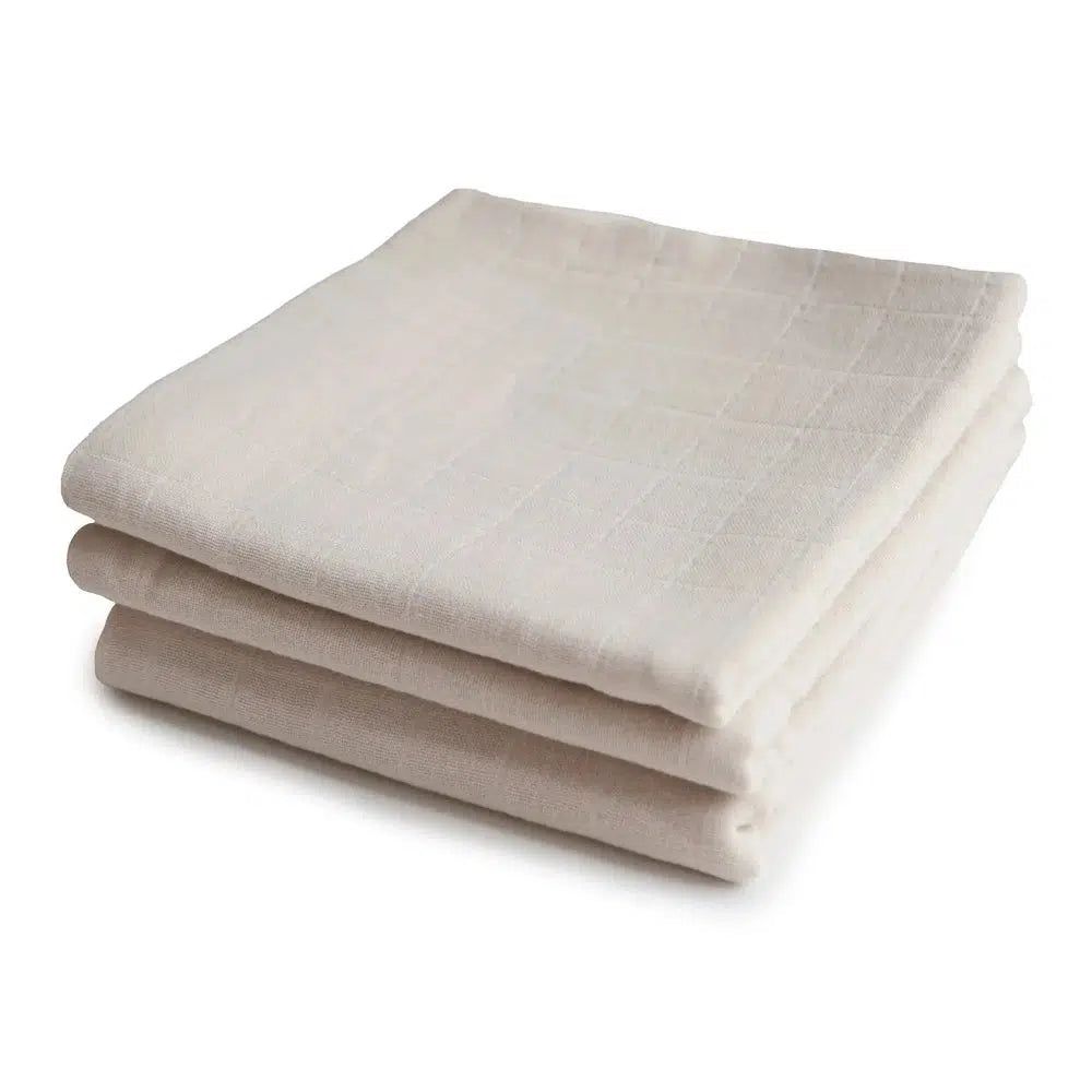 Mushie 3 pack Muslin Cloths Fog - La Gentile Store