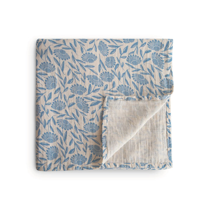 Mushie Muslin Swaddle Blue Flowers