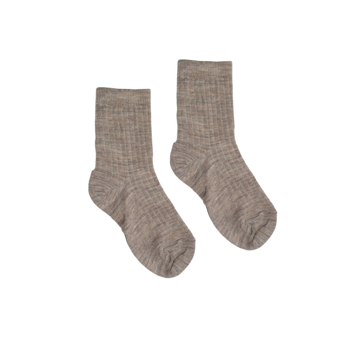 Wool Rib Kids Socks Light Brown Melange - La Gentile Store