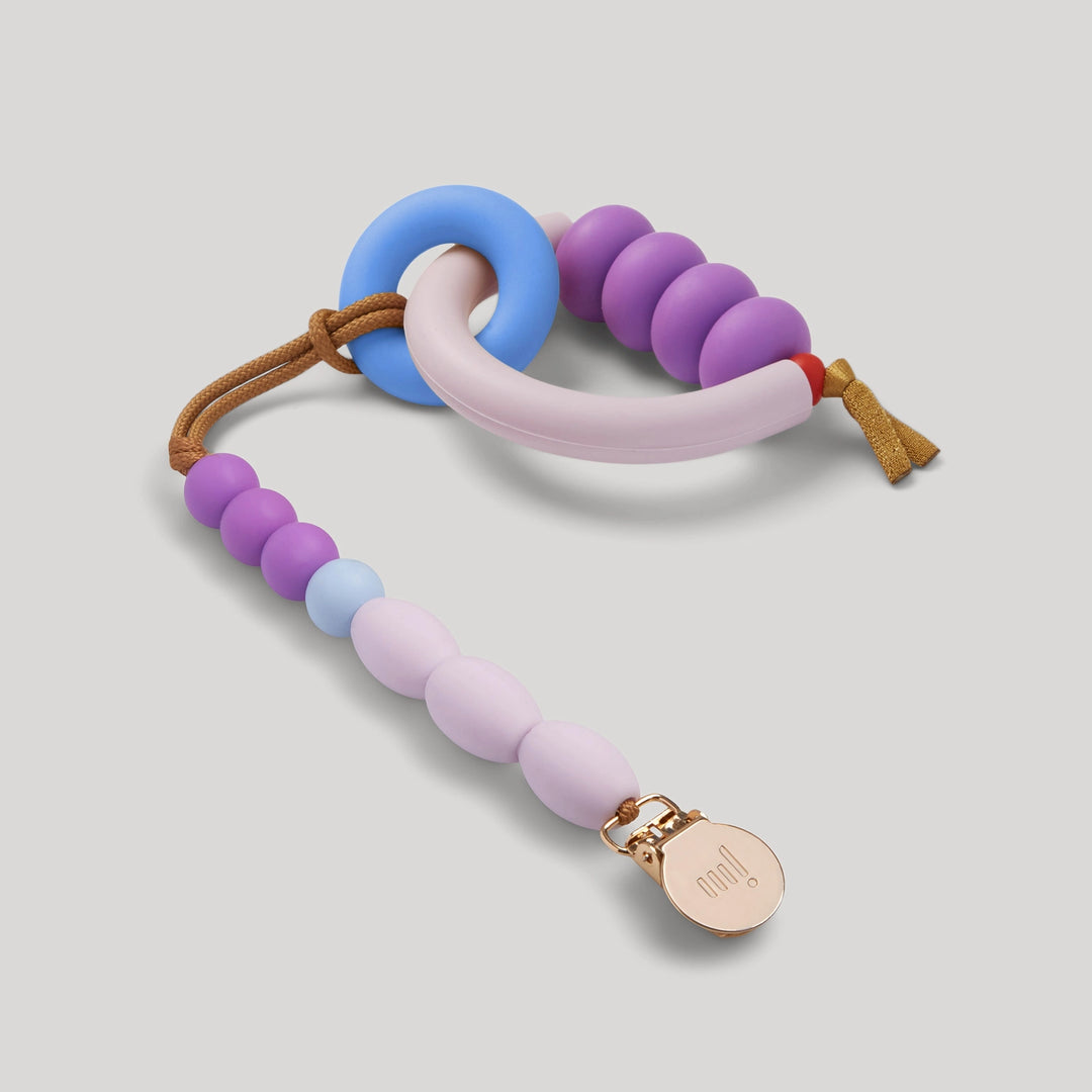 January Moon Plum Arch Teether + Pacifier Clip Set